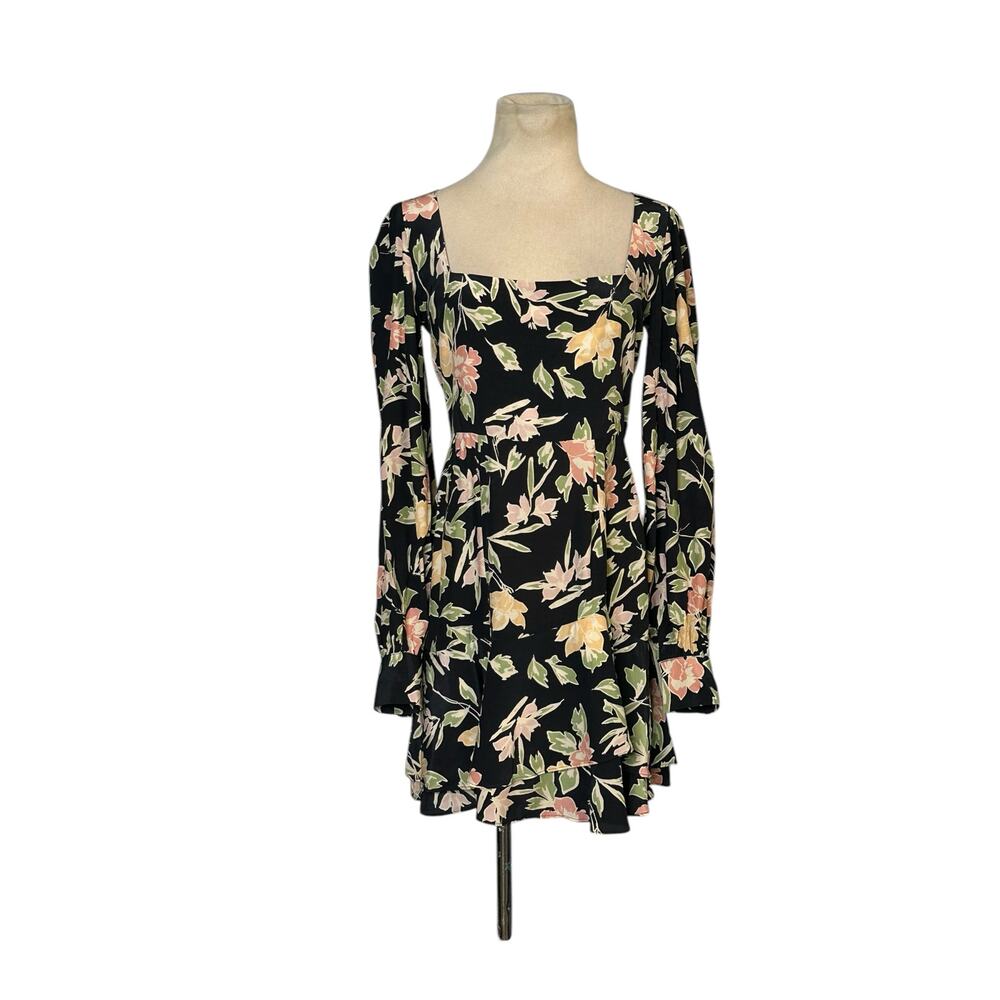 Yumi Kim black green floral long sleeves mini dress size 4 - Small